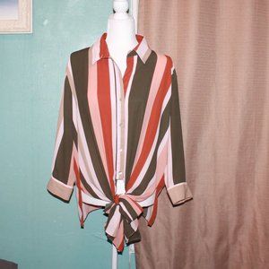 Aliza Multi Striped Button-Up Tie-Front Shirt